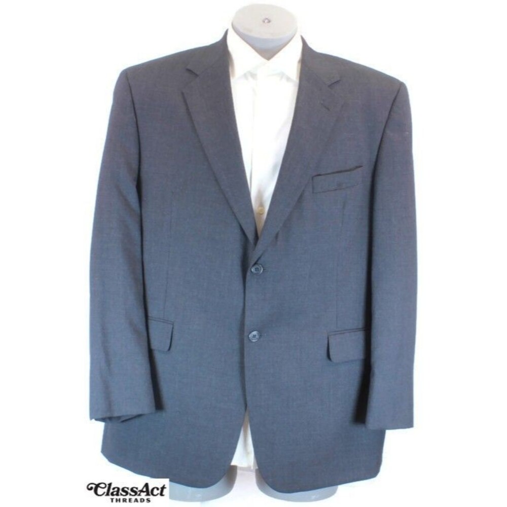 Stafford 2 Piece Suit Mens Gray Wool 2 Btn 46R Flat Fronts 35" Waist - Picture 3 of 13